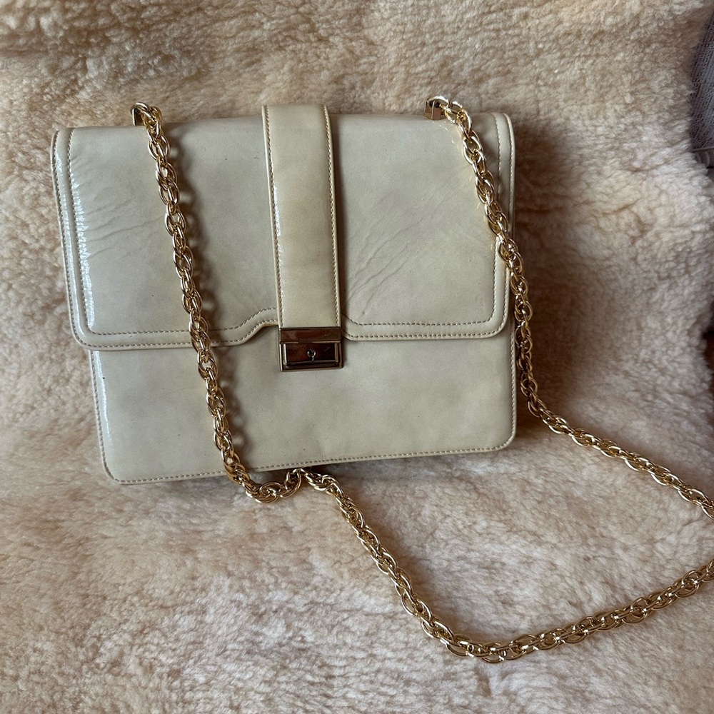 80s 90s Mr. Jay Off White Leather Chain Shoulder Bag